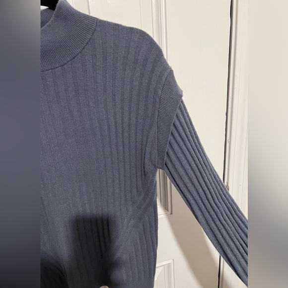 Pure Amici Women's Sz Large 100% Cashmere Blue Mock Neck Ribbed Knit Sweater - Picture 7 of 11